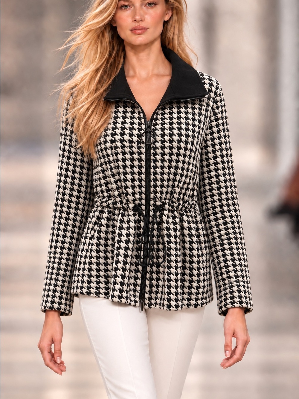 Akris Punto Houndstooth Zip Front Jacket Women’s US 8